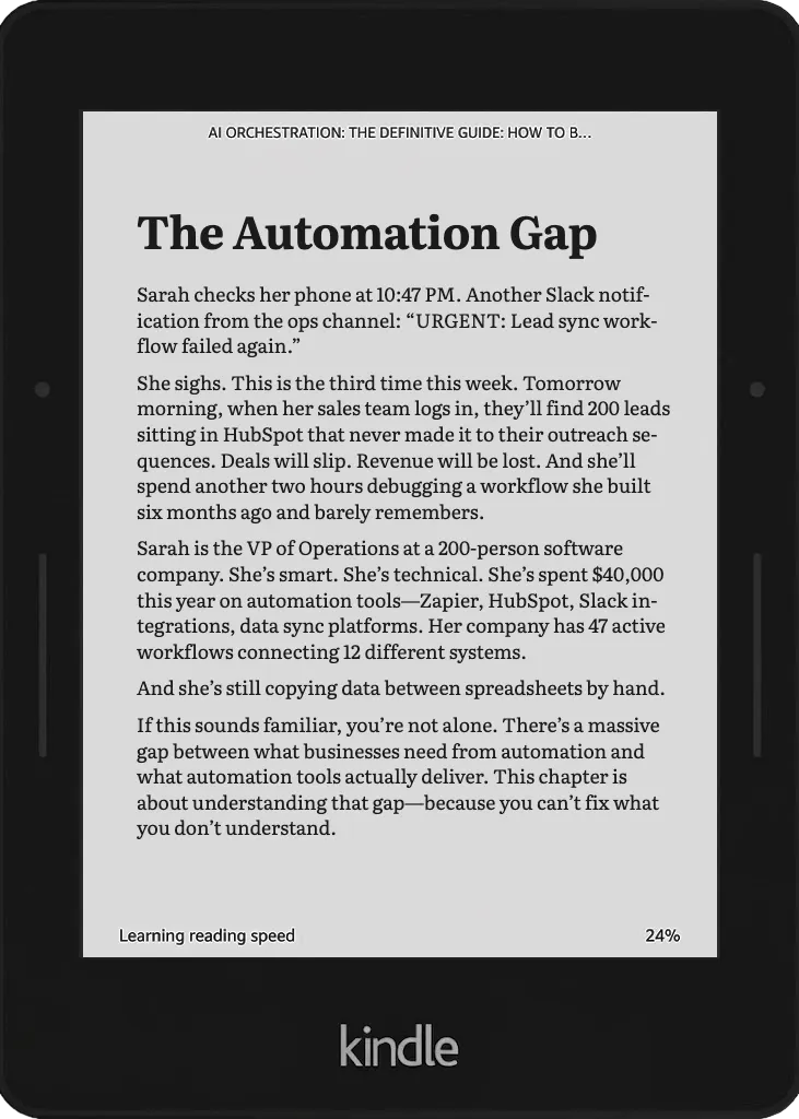 AI Orchestration: The Definitive Guide, shown on a Kindle